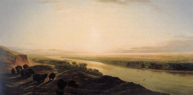 Jean-Baptiste Deshays A Herd of Bison Crossing the Missouri River France oil painting art